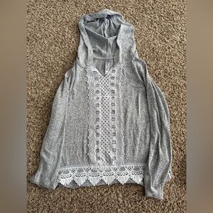 Beautees Gray Lace Trim Hoodie Top